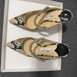 Jimmy Choo Black and Tan Snakeskin Heels